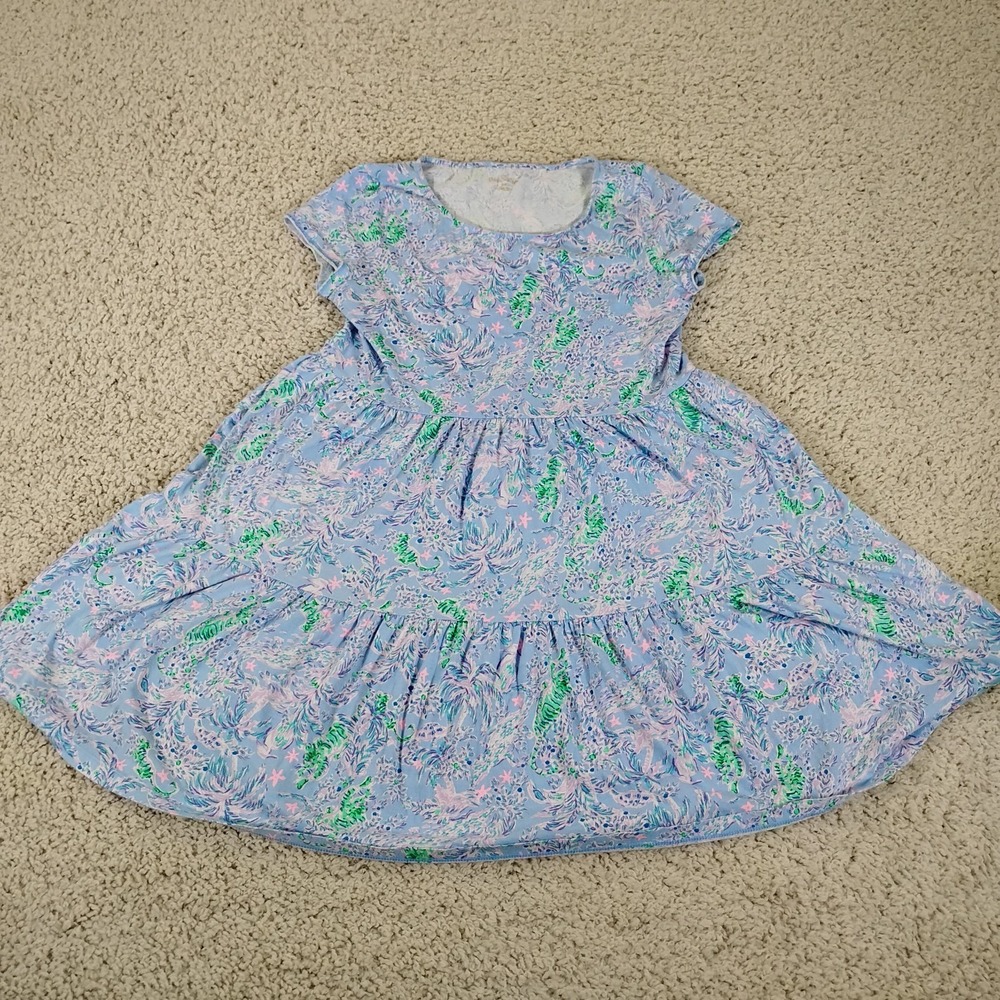 Lilly Pulitzer Geanna Short Sleeve Tiered Floral Turtle Swing Dress Women Medium
